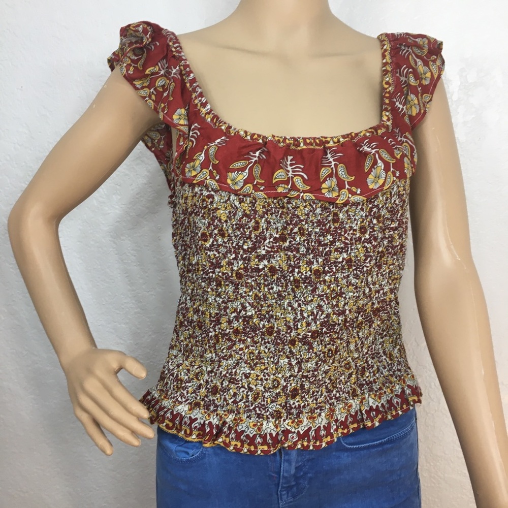 Boho Earth Tones Shirred Top